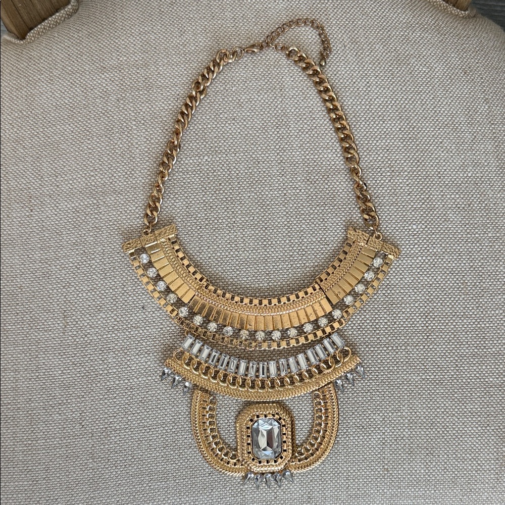 Gold-Tone Crystal Bib Necklace - Statement Women’s Jewelry